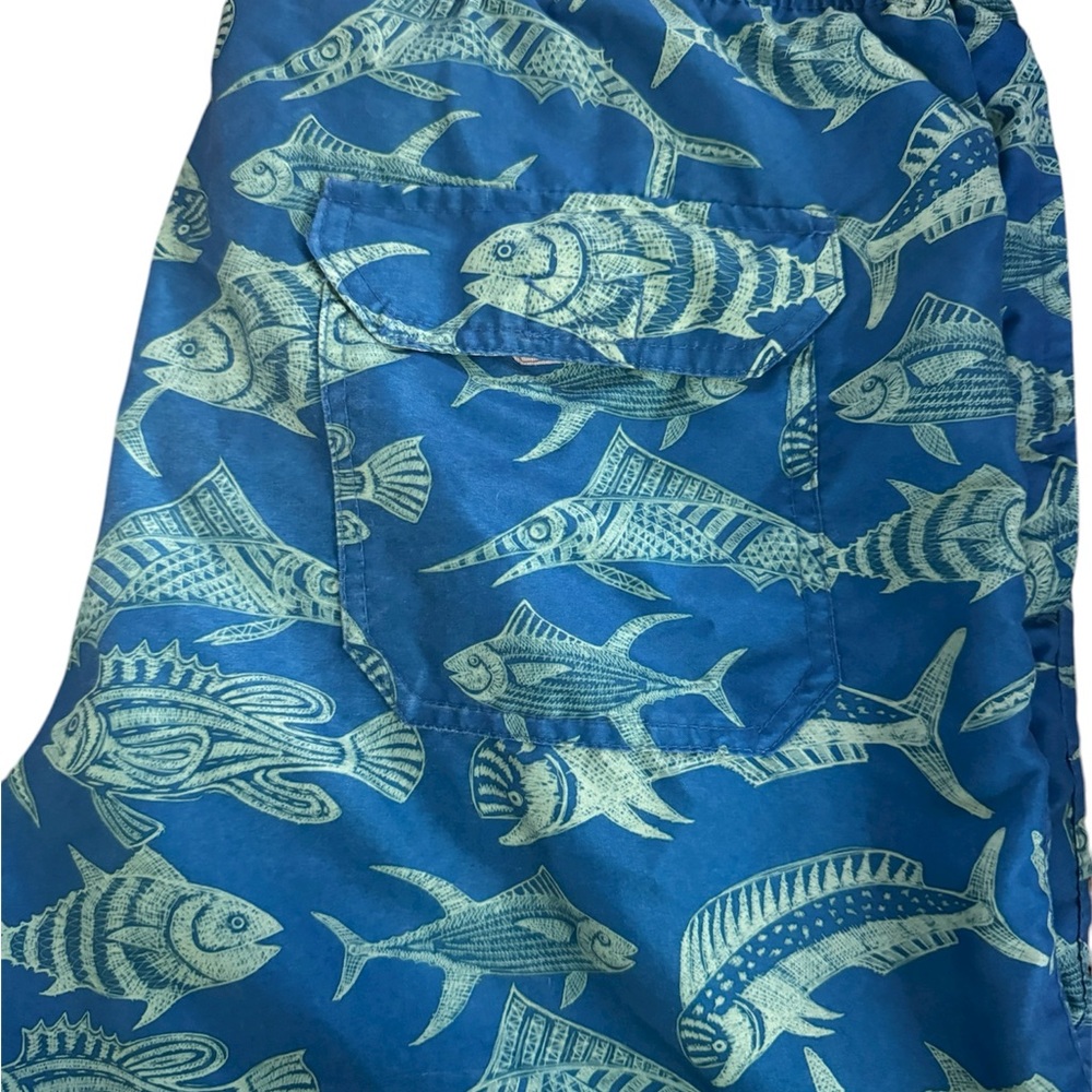 Oceanic Blue Fish Pattern Swim Trunks - Picture 4 of 4